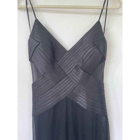 Cache Black Mesh Cocktail Dress Size 8 NWT – Pleated Bodice Spaghetti Strap Midi - Picture 7 of 7